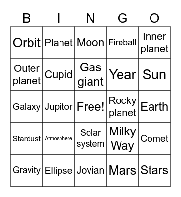 Solar System Bingo Card