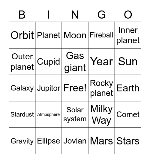 Solar System Bingo Card