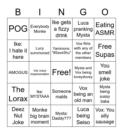 LUXIEM COLLAB BINGO Card