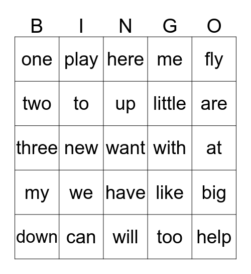 1~5 Bingo Card