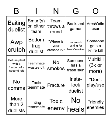 VALORANT Bingo Card