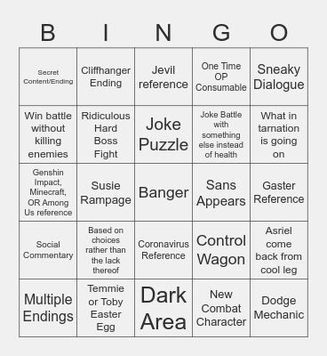 Untitled Deltarune Undertale Bingo Card