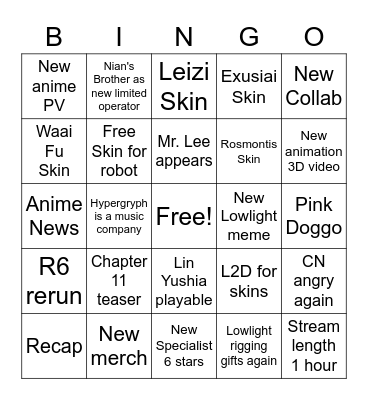 Streaming CN 15-01-2022 Bingo Card