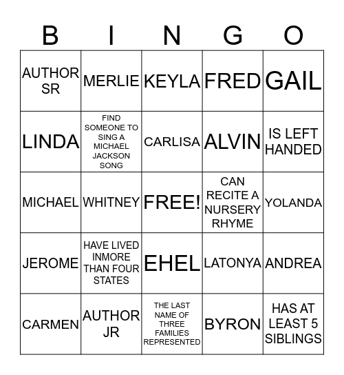 ANDERSON FAMILY REUNION Bingo Card