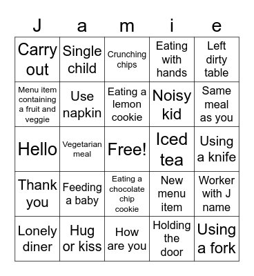 Jamie's 13th Birthday Panera Bingo Card