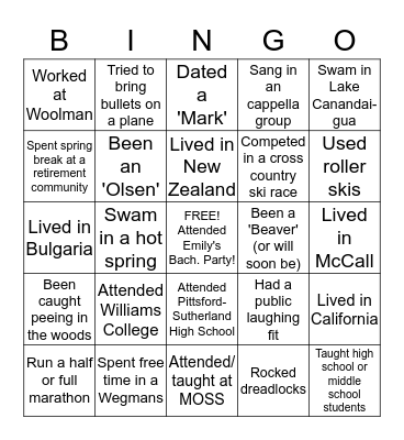 Never Have I Ever Bachelorette Bingo - Emily Edition! Bingo Card