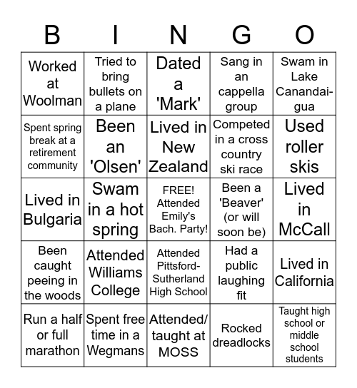 Never Have I Ever Bachelorette Bingo - Emily Edition! Bingo Card