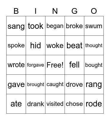 Irregular verbs Bingo Card