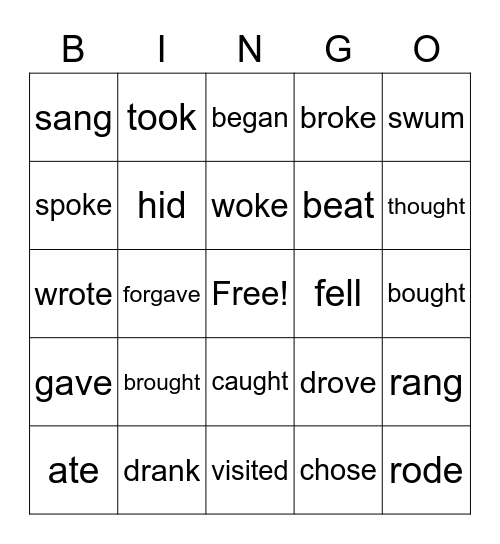 Irregular verbs Bingo Card