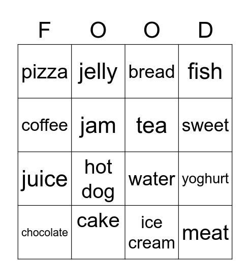 Food Bingo Card