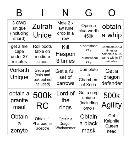 Punch N Pie Bingo Card