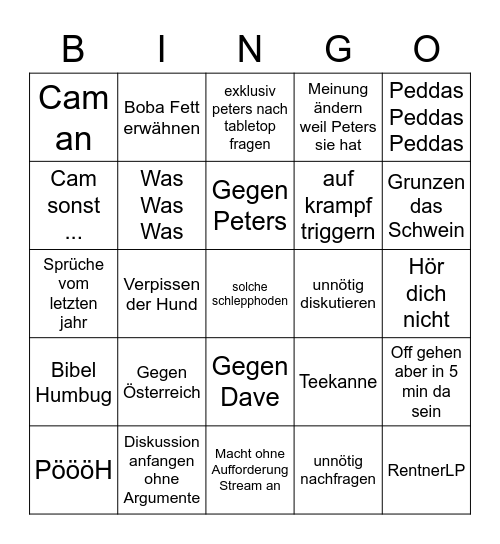 Yannis Bingo Card