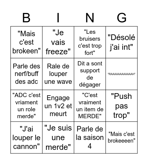 Yann Bingo Card