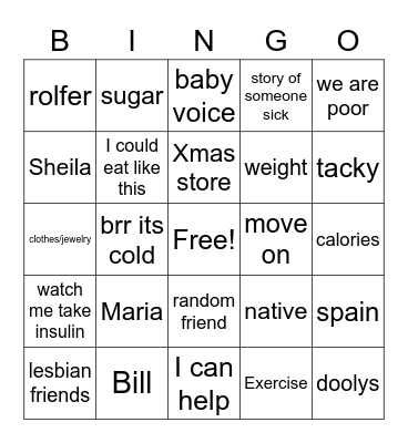 Sally bingo Card