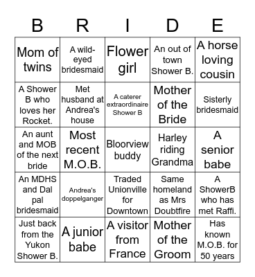 ANDREA'S  SHOWER  GAME Bingo Card