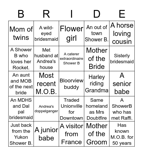 ANDREA'S  SHOWER  GAME Bingo Card