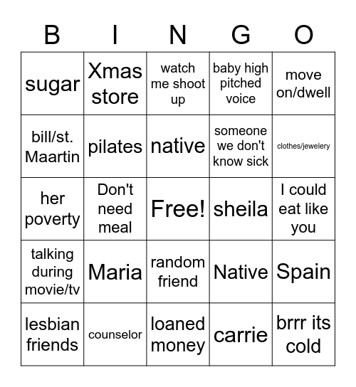 Sally bingo Card