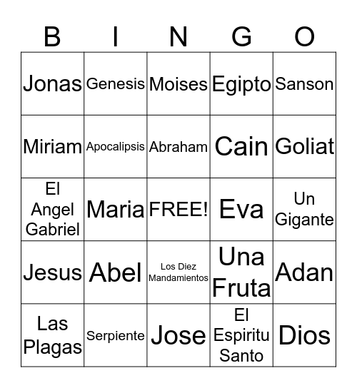 Bingo de la Bibilia Bingo Card
