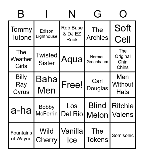 One Hit Wonders Bingo Card
