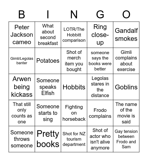 LOTR marathon Bingo Card