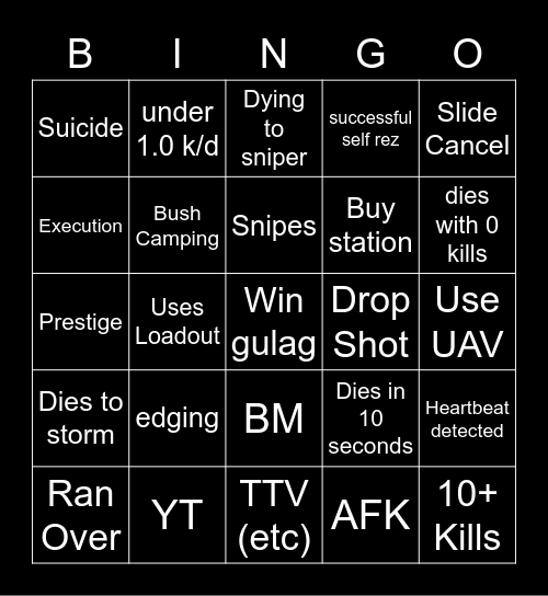 Big Puffer Warzone Bingo Card