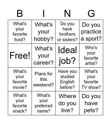 Getting to know each other. Bingo Card