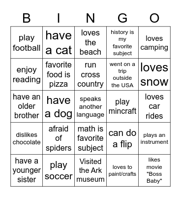Meet a Friend Bingo Card