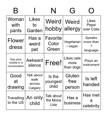 Cocktail Party Bingo Card