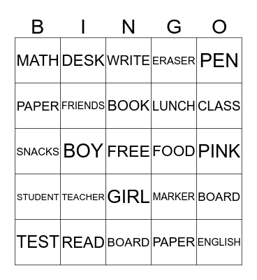 SCHOOL Bingo Card