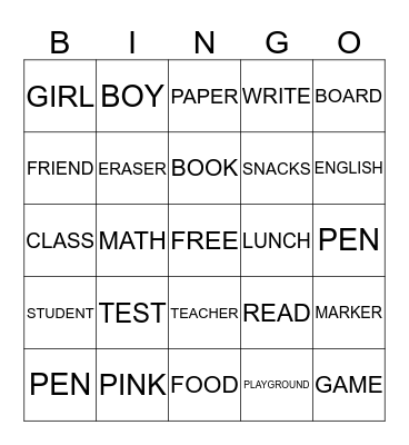 SCHOOL Bingo Card