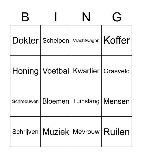 Woordbingo Card