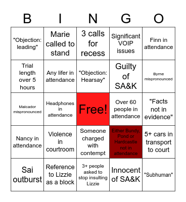 Lizzie Trial Bingo Card