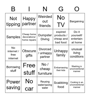 Extreme Cheapskates Bingo Card