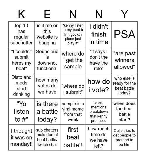 KBD BEAT BATTLE BINGO Card