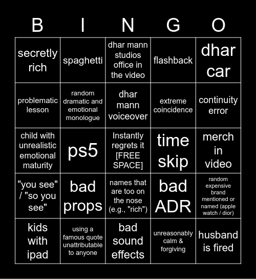 Dhar Mann Bingo v2 Bingo Card