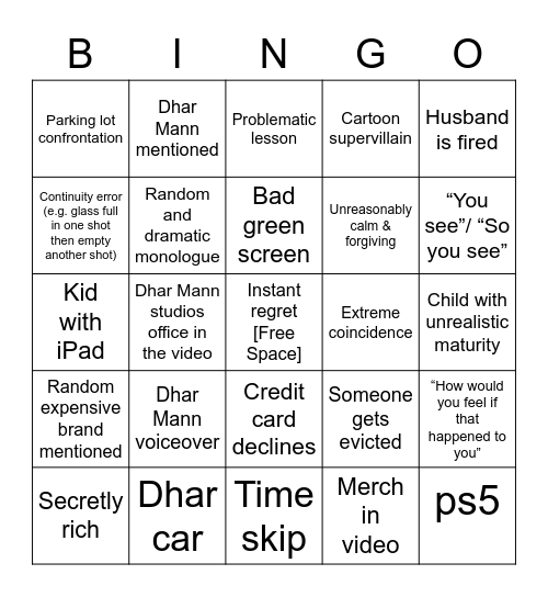 Dhar  Mann Bingo!!!!!! Bingo Card