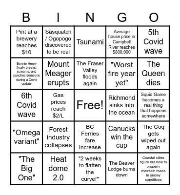 BC 2022 Bingo Card