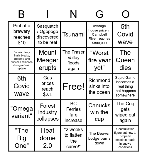 BC 2022 Bingo Card