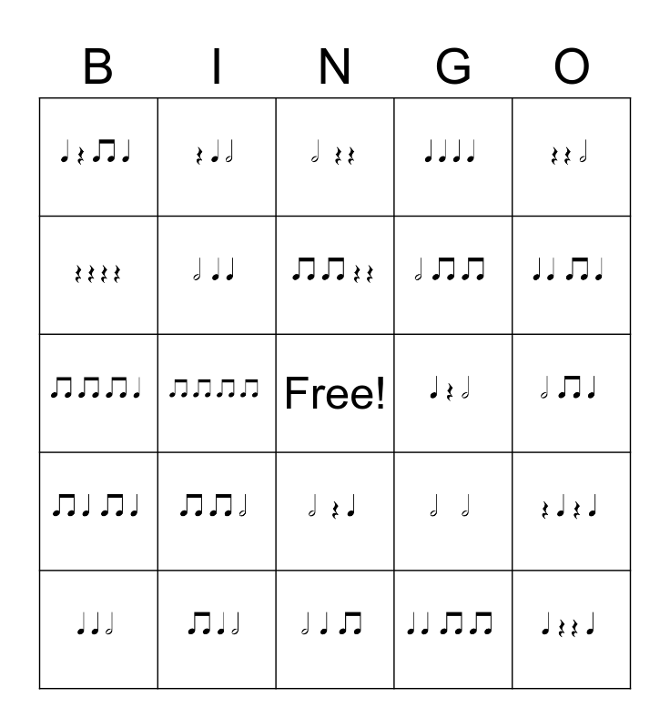 Half Note Bingo Card