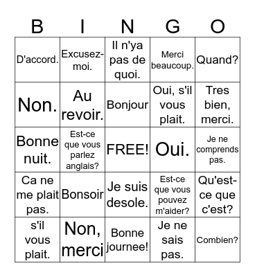 FRENCH 9  C'est magnifique! Bingo Card
