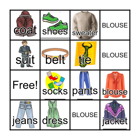 CLOTHING Bingo Card