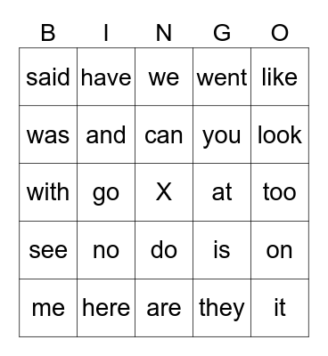 Spencer's Sight Words Bingo Card
