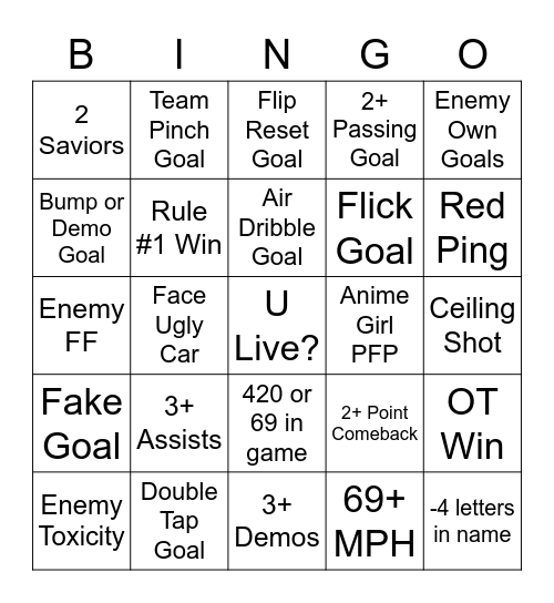 RL Bingo Updated 2022 Bingo Card