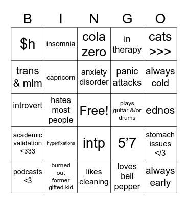 Alex’s Bingo !! Bingo Card