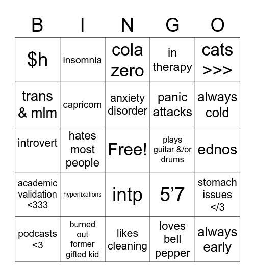 Alex’s Bingo !! Bingo Card