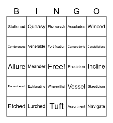 Vocabulary Bingo Card