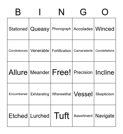 Vocabulary Bingo Card