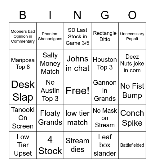 Austin Arcadian Top 24 Bingo Card