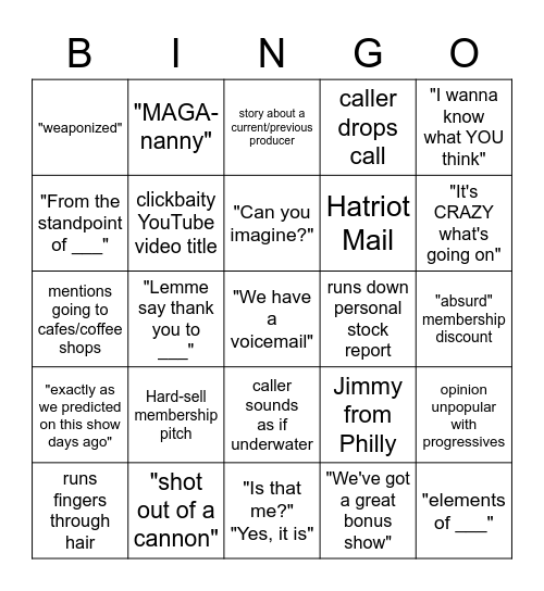 David Pakman Bingo Card