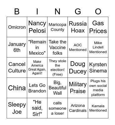 Trump Rally Bingo!!! Bingo Card
